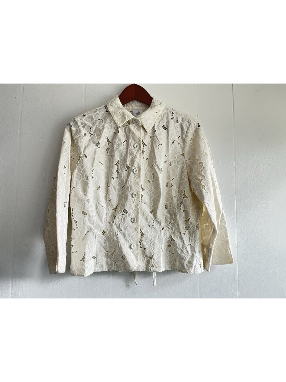 Cabi Womens White Floral Lace Top Shacket Jacket 3/4 Sleeve Cottagecore Sz M